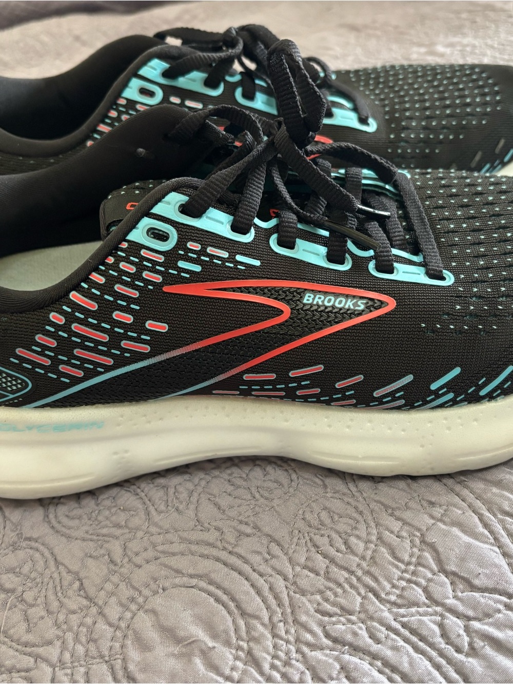 Brooks Men's Black Running Shoes with Aqua and Coral Highlights